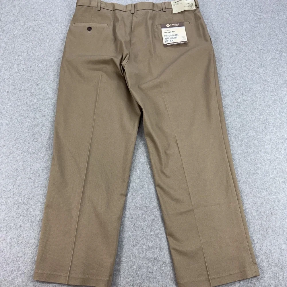 Haggar Pants Mens 38x29 Beige Premium No Iron Khaki Classic Fit Stretch NEW $70